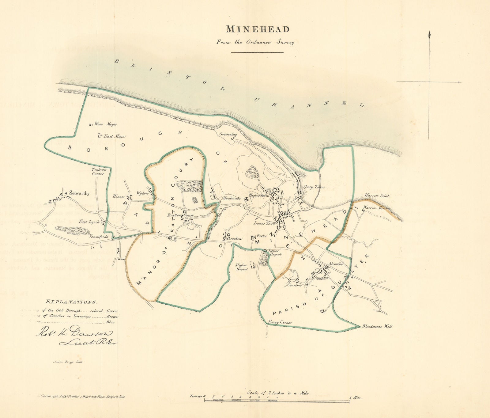 MINEHEAD borough/town plan. REFORM ACT. Selworthy. Somerset. DAWSON 1832 map